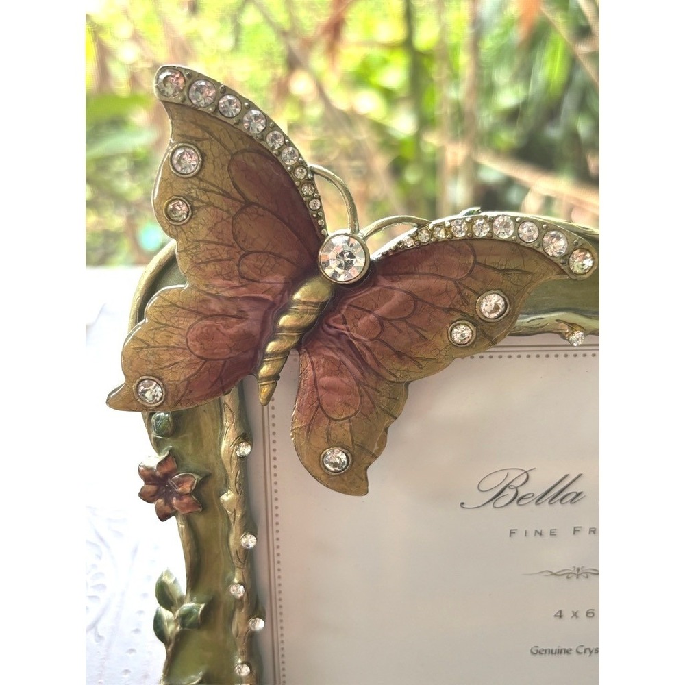 Bella Lux Butterfly Crystal Frame 4x6 Green Enamel Rhinestone Photo Frame - Picture 3 of 5